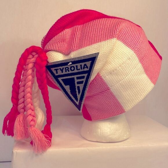 VINTAGE PINK AND WHITE SKI HAT BY TYROLA NWT